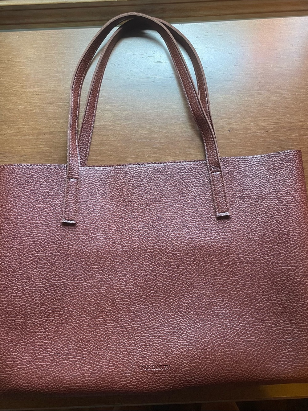 VINCE CAMUTO Luck Brown w/ Black Stripe Vegan Leather Tote Bag - Picture 4 of 10